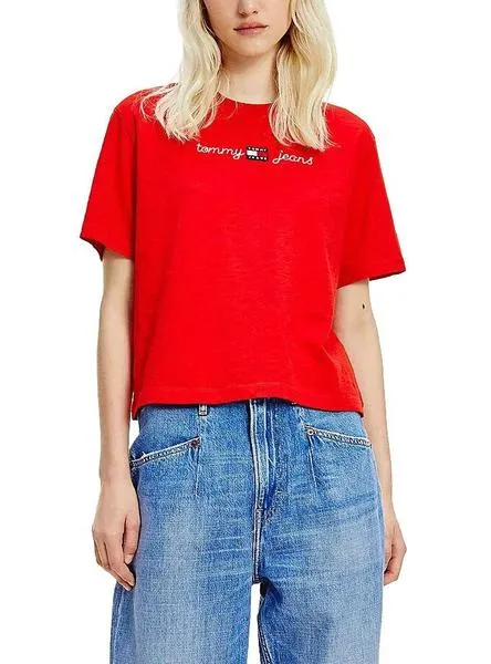 Camiseta Tommy Jeans Boxy Crop Rojo Para Mujer